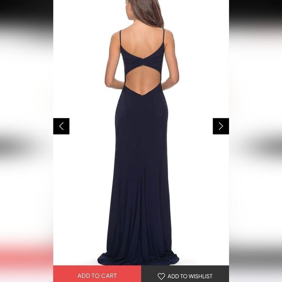 La Femme - 28079 Long Surplice High Slit Jersey Gown - Picture 3 of 9